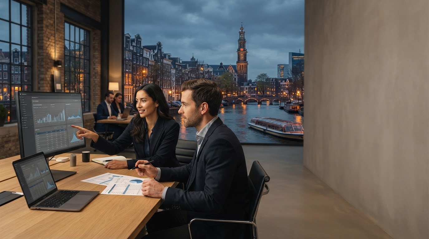 Distel Rentborg — abstracte visualisatie van data-analyse met verbonden knooppunten